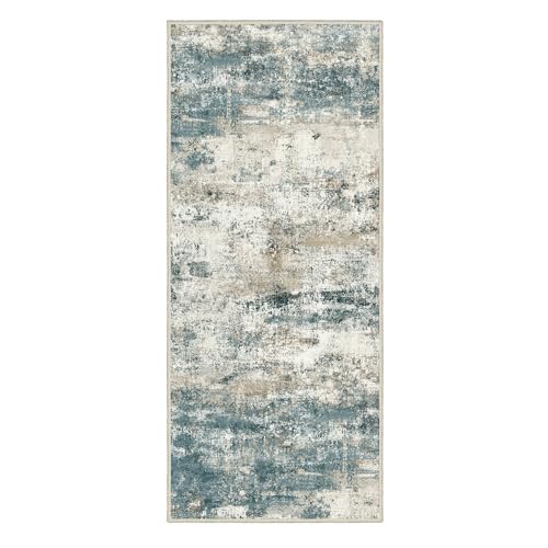 Image of BEIMO Runner Rug for Hallway Kitchen, 2'6 inchx6' Machine Washable Runners Rug for Entryway, Soft Modern Abstract Throw Rugs, Low Pile Floor Cover with Non Slip Backing, Navy Beige
