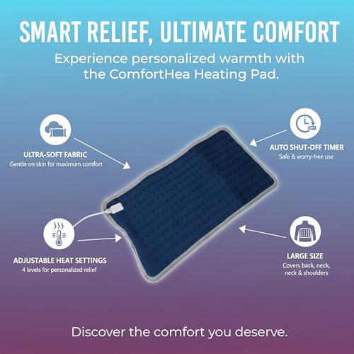 Image of Medikart X-Large+ Electric Heating Pad for Back Pain | 1 Year Warranty | Analog Remote | Period Cramps | Pain Relief Heating Belt with Temperature Controller for Lower Back,Knee,Shoulder,Neck Pain Relief (3 Heat Levels | Blue with Grey Piping).