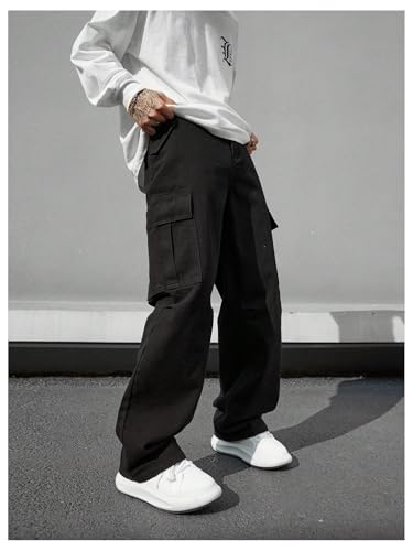 OYOANGLE Men's Cargo Denim Pants Flap Pocket Zipper Fly Jeans Straight Leg Trousers with Pocket3