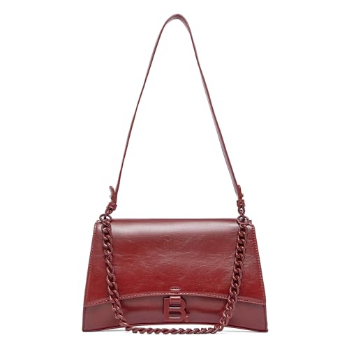 NEWBELLA Bolsa de ombro feminina com alça de corrente - Bolsa elegante para axilas, bolsa de couro vegano macio resistente ao desgaste para uso diário, Borgonha