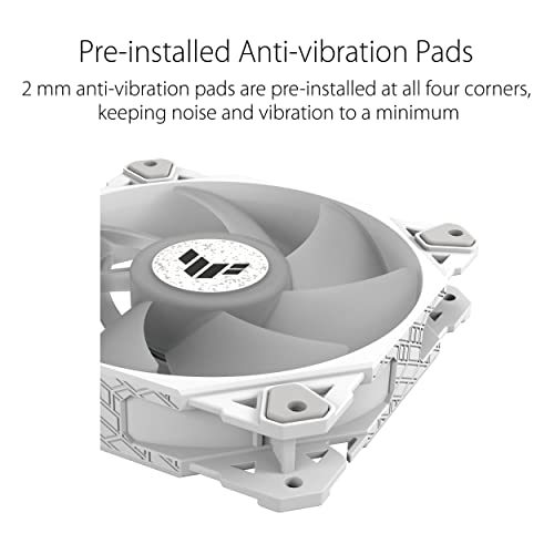 ASUS TUF Gaming TF120 ARGB White Chassis Fan Customizable LEDs, Advanced Fluid Dynamic Bearing, 120mm PWM Control, Anti-Vibration Pads, Double-Layer LED Array, Aura Sync, 2 Year Warranty - image 7
