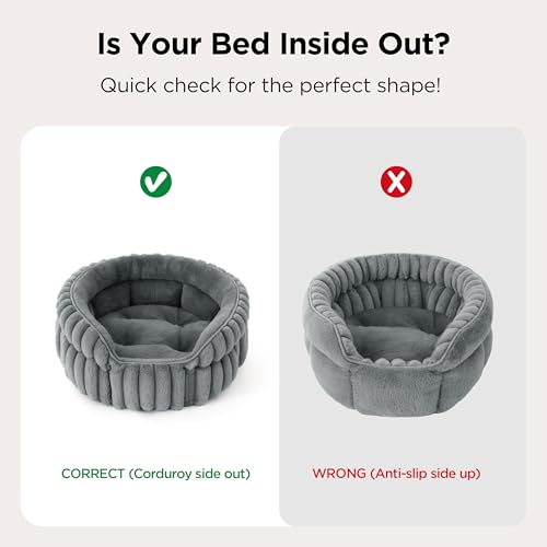 Image of Bedsure Cat Bed Washable Kitten Bed - 51x51cm Corduroy Fleece Small Round Cat Beds for Indoor Cats, Puppy Bed with Non-Slip Bottom and Removable Reversible Cushion, Grey