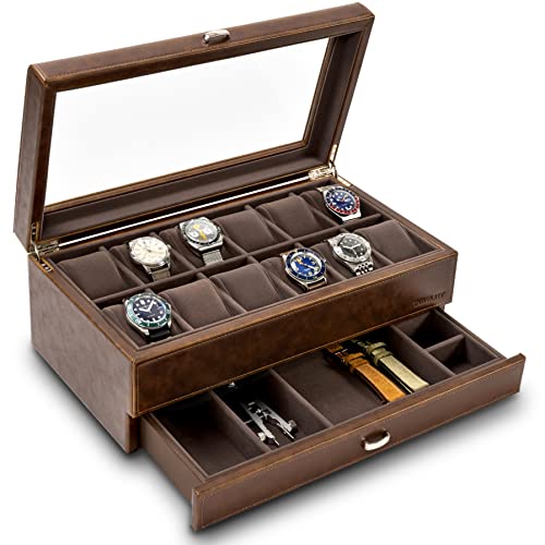 Reviews for TAWBURY 12 Slot Watch Box Organizer for Men Brown Watch