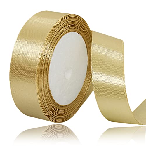 Gold Satin Ribbon 25mm x 23 Meters, Solid Color Fabric Present Ribbon for Crafting Gift Wrapping, Bows Making