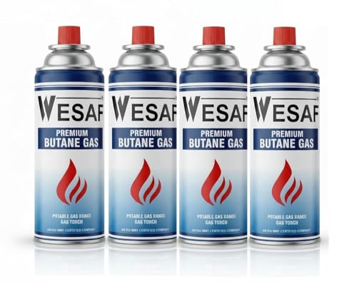 Image of Wesaf Butane Gas 225g (Pack of 4) | Camping Gas Cylinder | Portable High-Pressure Butane Can Liquefied Gas Canister Ideal for Refilling Lighters, Small Stoves, Flame Torches and Welding Equipment