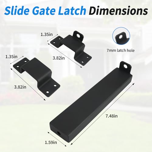 Outdoor Gate Latches for Wooden Gates, Slide Gate Latch Lock with Padlock Hole, Double Heavy Duty Gate Latch Lock Compatible with Garden Wooden Fence, Shed, Barn Door (Black)