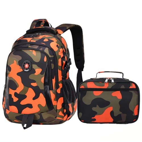 Image of Ladyzone Camo School Backpack Lunch Box Set Lightweight Schoolbag Travel Camp Outdoor Daypack