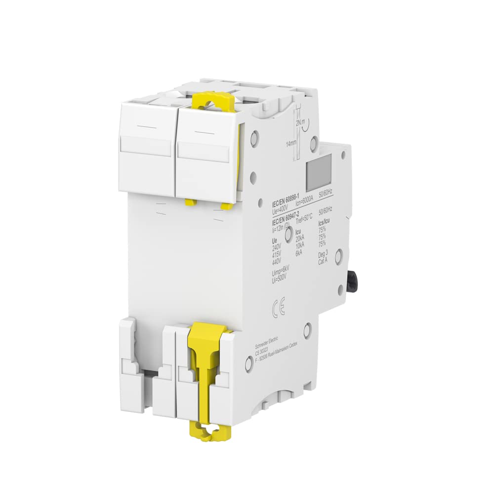 Schneider Electric a9 F75220 IC60 N Acti9 Leitungsschutzschalter, Krümmung D, 2P, 85 mm Höhe x 36 mm Breite x 78.5 mm Tiefe, 20 A Strom, 50/60 Hz, Weiß