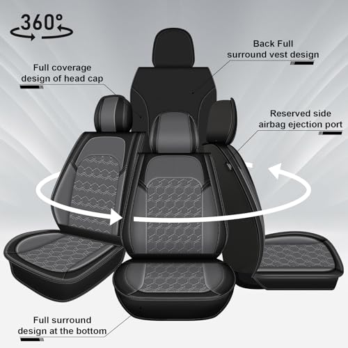 Image of Car Seat Covers for Honda HR-V 2016-2026 2027 Full Set Faux Leather | Waterproof Breathable Scratch Resistant 360 Wrap Airbag Compatible Easy Clean (5 Seats,Black & Grey)