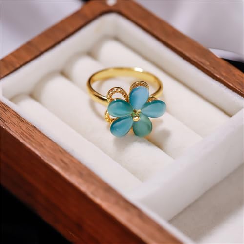 Rotating Blue Flower Wrap Finger Ring for Women Cubic Zirconia Petals Floral Statement Open Adjustable Band Rings Chic Engagement Promise Eternity Rings Jewelry4