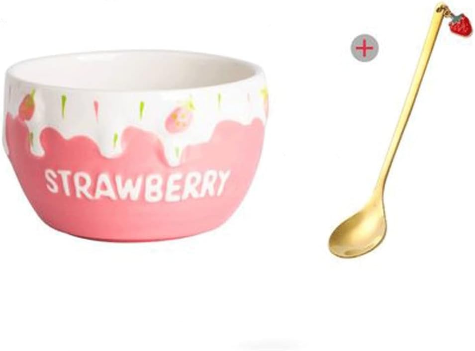 Rose Towl Strawberry With Lid Housekeeping Salad of Fruit Milk Bowl Ceramic