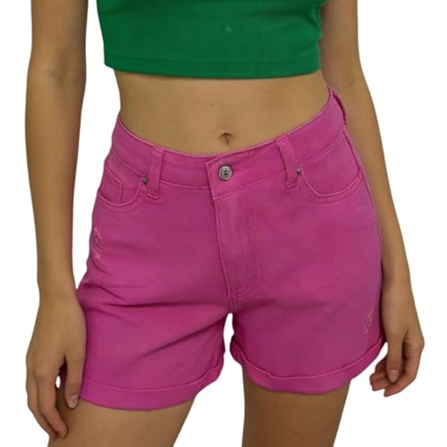 Short en jean déchiré femme à taille haute et ourlet roulé confortable