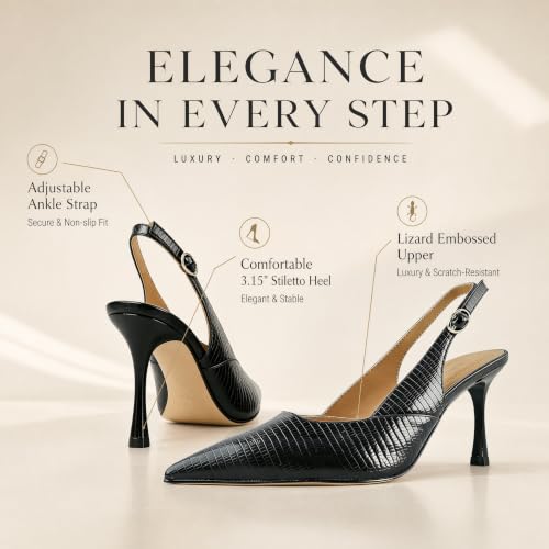 Women's Slingback High Kitten Lizard Embossed Heel Closed Pointed Toe Pumps by Generic - Used condition - Image 5