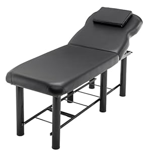 Professioanl Massage Table w/Adjustable Backrest for Treatment Table Spa Facial Bed Barber Beauty Equipment, Metal Frame PU Leather, Removable Headrest Salon Bed, Black
