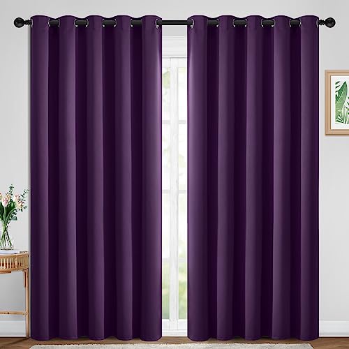 Yakamok Blackout Curtains Room Darkening Thermal Insulated Window Panels,Solid Grommet Top Drapes for Bedroom/Living Room(70Wx84L, Purple, 2 Panels)