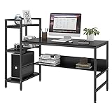 ✅【Grand Espace de Rangement】 Dimension: 136 x 60 x 111 cm. 3 étagères flexibles sur côté et 1 étagère au dessous du bureau vous aident à organiser des articles. Les 3 étagères peuvent être fixées à gauche ou à droite.