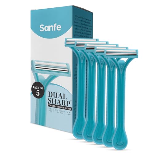 Image of Sanfe Dual Sharp Twin Blade Body Razors for Women - Pack of 5 | Lightweight & Disposable | Smooth Comfortable Shave | Dual Blade Technology for all skin types