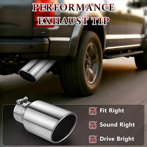 Image of Exhaust Tip 4 inch Inlet 6 inch Outlet 12 inch Long, High Performance Stainless Steel, Rustproof Polished Finish, Rolled Angle Cut, Bolt-On Diesel Tail Pipe, Universal for Car Truck