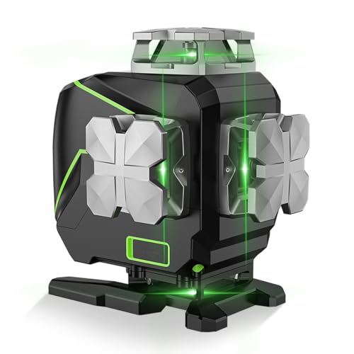 Huepar - Nivel Láser Bluetooth 4x360 Verde LCD Con Modo de Pulso, Autonivelante de 16 Líneas Cruzadas, Triple Fuente de Alimentación, Soporte de Actualización