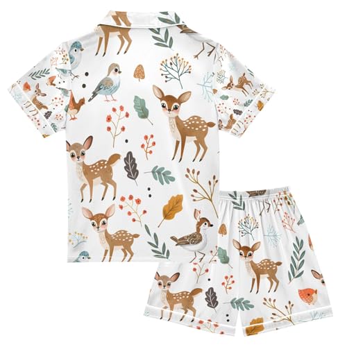 senya Deer Animals Satin Summer Pajama Sets Silk Short Sleeve Button Down Sleepwear2