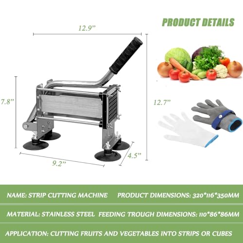 Cuttera francese professionale in acciaio inossidabile, grande confrapatata manuale con base di aspirazione, coperta facile per la cucina domestica, ristoranti, alberghi, include 10mm 12mm 14mm lame,