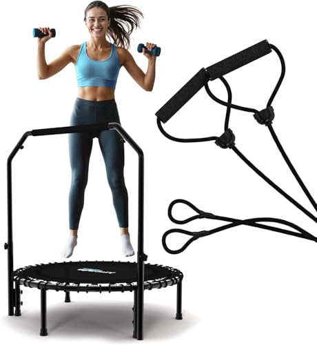 Jumpzylla Fitness Trampoline 40"| Foldable Mini Rebounder Trampoline for Adults with Bar | Durable, Quiet, Low-Impact Exercise Equipment for Indoor and Home Workouts (450 LBS Capacity)