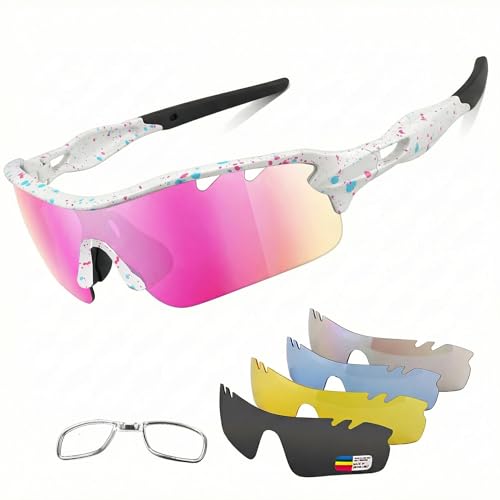 Image of BangLong Polarized UV400 Sports Sunglasses with 5 Lenses for Men Women | TR90 Flexible Frame, 5 Interchangeable Lens with RX Insert, 0.9oz Sports Glasses for Running Cycling Baseball Hiking