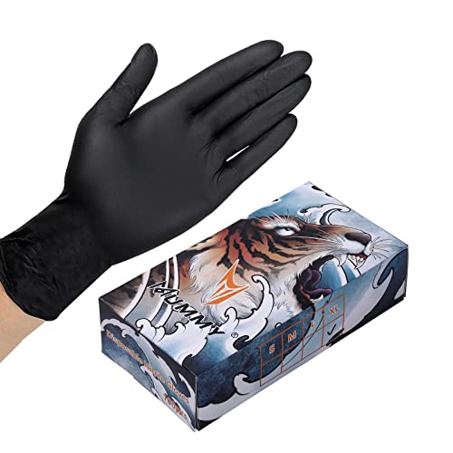 mummy Black Textured Nitrile Gloves 4 Mil,Disposable Latex-Free Gloves Powder-free For Tattoo,Piercing,Beauty Salon,Home Clean,Gardening Use,Hotel Services (M-100)