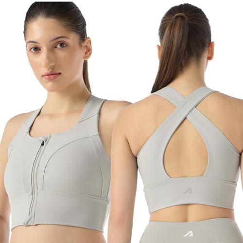 Image of Boldfit Sports Bra for Women,Premium Nylon Blend Padded Gym Bra for Woman with Criss Cross Back & Front Zip,Boldtech Sweat-Wicking,Stretch Fit,Durable & Comfortable Activewear for Gym,Yoga & Training