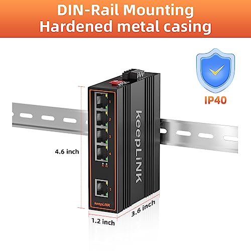 Image of 5 Port Gigabit Industrial PoE Switch Unmanaged, 125W Ethernet Din Rail Switch, IP40 Operating Temperature Range of -30 - 75C (-22 - 167F)