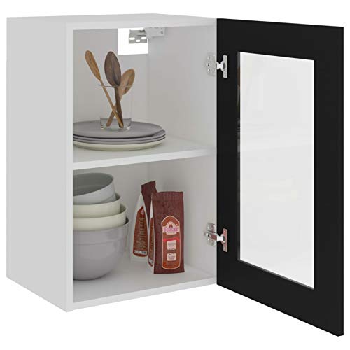 Mogou Hängeglasschrank Küche, Küchenschrank, Schrank Mit Glastüren, Küchenhängeschränke, Wandvitrine Hängend, Schwarz 40x31x60 cm Spanplatte - Image 5