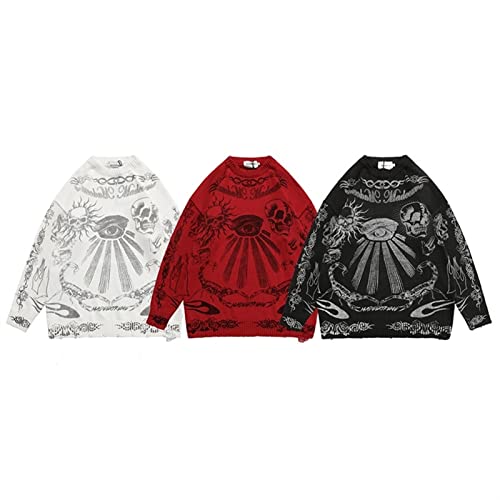 XMAIYIF (Wool) Sweater Skull Graffiti Retro Vintage Knitted Sweater Unisex Pullover Autumn and Winter Sweater(L)4
