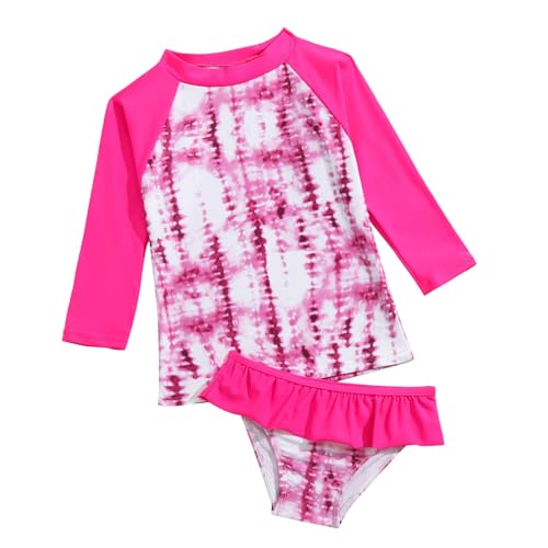 Girls 2 Piece Long Sleeve Rash Guard Set Tie Dye Swimwear Swimsuits Kids Bathing Suits Swim Shirt with Bikini Bottoms
