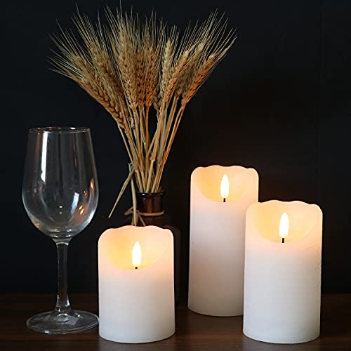 Eldnacele Flameless Flickering Candles With Remote Timer, 3D Wick Real Wax Battery Operated White Pillar Candles With Remote Set Of 3 For Home Wedding Party Christmas Decoration (D3” X H4”5”6”) #TOP2