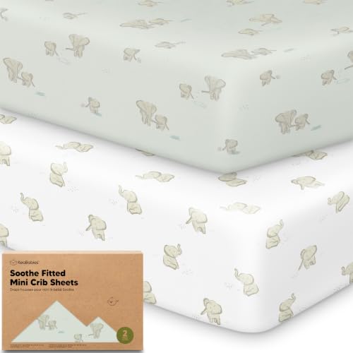 Image of 2-Pack Mini Crib Sheets Fitted, 38x26 Pack N Play Mattress Sheets (Elly) | Organic Cotton Sheets for Pack and Play Mattress, Soft, Breathable Playard Bedding Sheet, Mini Toddler Bed Cover, Boys, Girls
