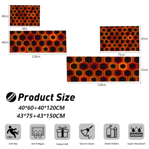 Tapis de cuisine antidérapant et lavable géométrique rouge - 3