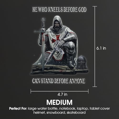 Image of Premium Christian Templar Car Decal - Durable & Waterproof Vinyl Sticker 'He Who Kneels Before God' - Knight Templar Catholic Decal for Car, Truck, Window, Laptop, Tumbler | 6.1 Inches
