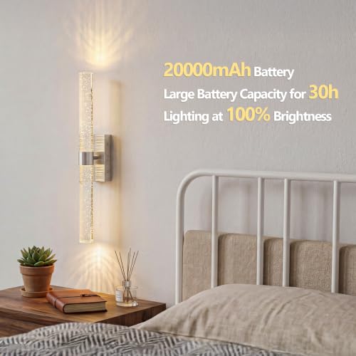 Image of Battery Operated Wall Sconces Set of 2, 20000mAh Rechargeable Wall Light