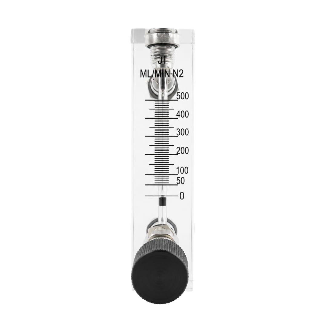 "Ji" Japsin Instrumentation Acrylic Tube Rotameter for Nitrogen (N2), Range 0 to 500 ML/MIN, Connection 1/4" BSP (F) SS at Side Top & Bottom with Control Valve-picture-32