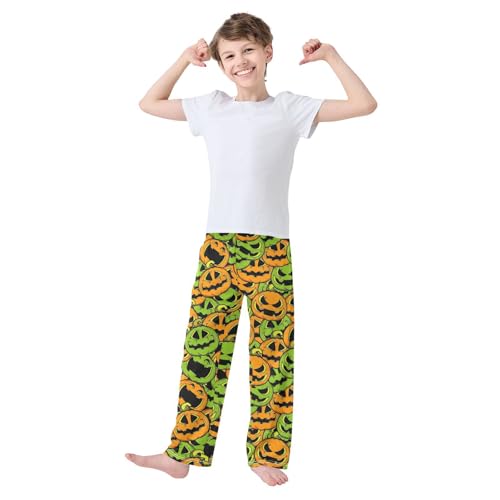 Boys' Pants Halloween Green Orange Pumpkin Long Bottoms Jogger Pants Elastic Waist Trousers with Pockets S-XL2