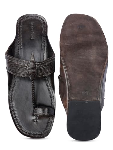 Image of KORAKARI Mens Kolhapuri Chappal, Handcrafted Sandal, Smooth and Comfortable Flip Flops Slipper Anti Slip Design Genuine Leather Traditional Footwear.