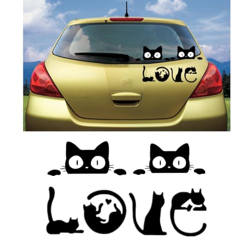 TATACLEA 車ステッカー デカール 猫 LOVEの猫 カーステッカー 防水 車窓の装飾用品 車 個性クリエイティブ カーステッカー オートバイ デカール PVC (2 CATS + LOVE)