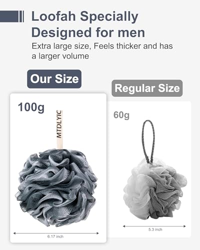 MTDLYICE Loofah Sponge, XXL Large Loofah 100g 4 Pack, Bath Sponge Soft Mesh Shower Loofah for Men, Body Scrub, Shower Pouf Bath Accessories, for Body Wash, Soap (Blue Gray) - Thumbnail 4