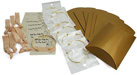 QualityVibe7 Bridesmaids Gift Sets of Gold Knot Bracelet, Hair Ties, 2 Sides Proposal Card & Gift Box. Asking Bridal Party with Beautiful Presents | "Will You Help Me Tie The Knot? " Heart Bracelet Gifts.