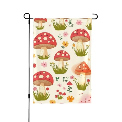 Grand drapeau de jardin double face motif champignon 71x101cm décoration extérieure
