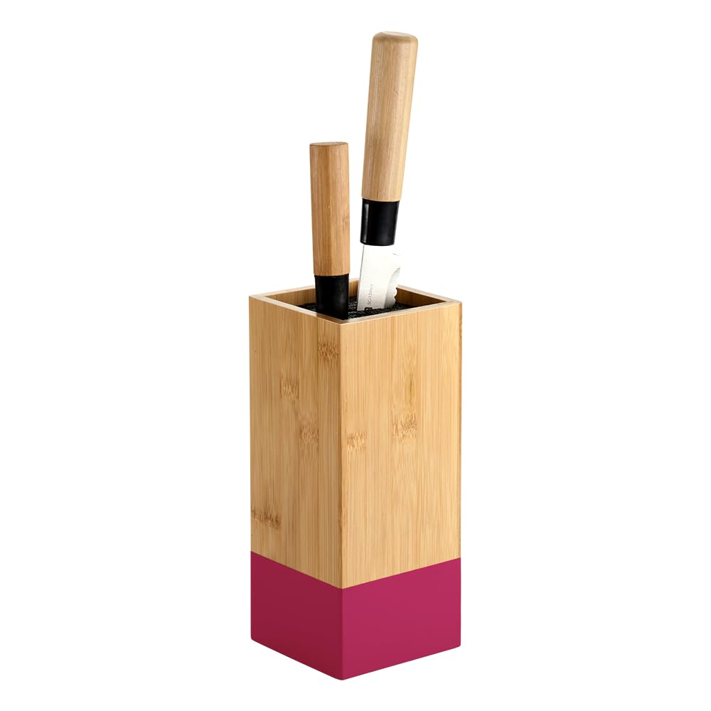 KESPER Knife Block, Material: Bamboo, Plastic, Dimensions: 10 x 10 cm, Height: 23 cm, Colour: Brown, Berry, 58034
