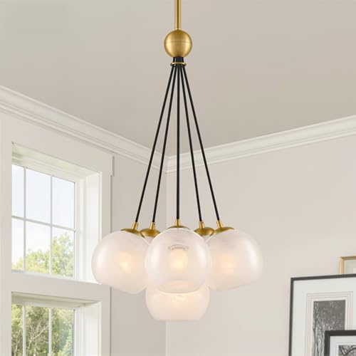 Caiselee 6-Light Brushed Gold Bubble Chandeliers, Mid Century Modern Chandelier with Cloud Texture Globe, Milk Glass Pendant Light Fixture for Dining Room Foyer Entryway Living Room, ETL Certified by Caiselee - Used condition - US$166.05
