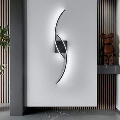 Comely Applique Murale Interieur, Moderne 80cm 27W Noir Lampe Murale LED pour Chambre à Coucher Salon, Lumière Blanche 6500K