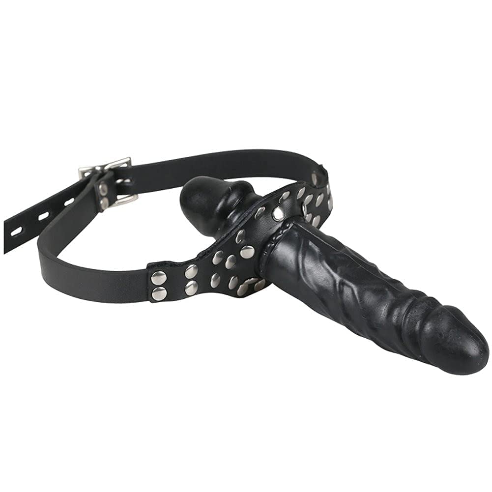 Boca de cuero para pene con consolador de silicona BDSM Bondage Gag más largo aproximadamente 18cm
