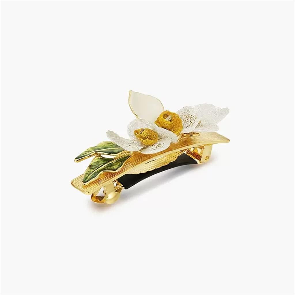 Handmade Stacked Flower Drip Oil Leaf Gold Plated Romantic Coiffure Horizontal Clip Half Hair Top Clip